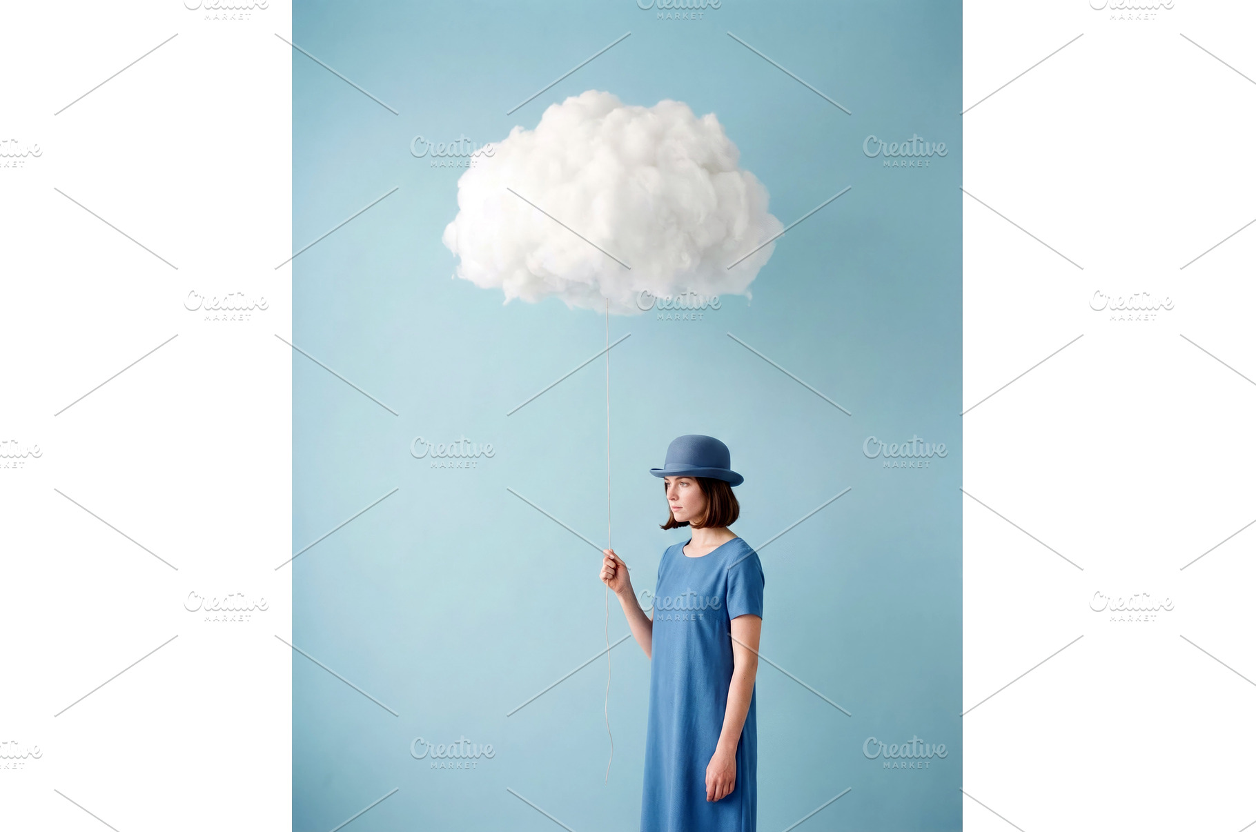 Woman Holds Cloud in Blue Room, a Beauty & Fashion Photo by CREATIVEDEF