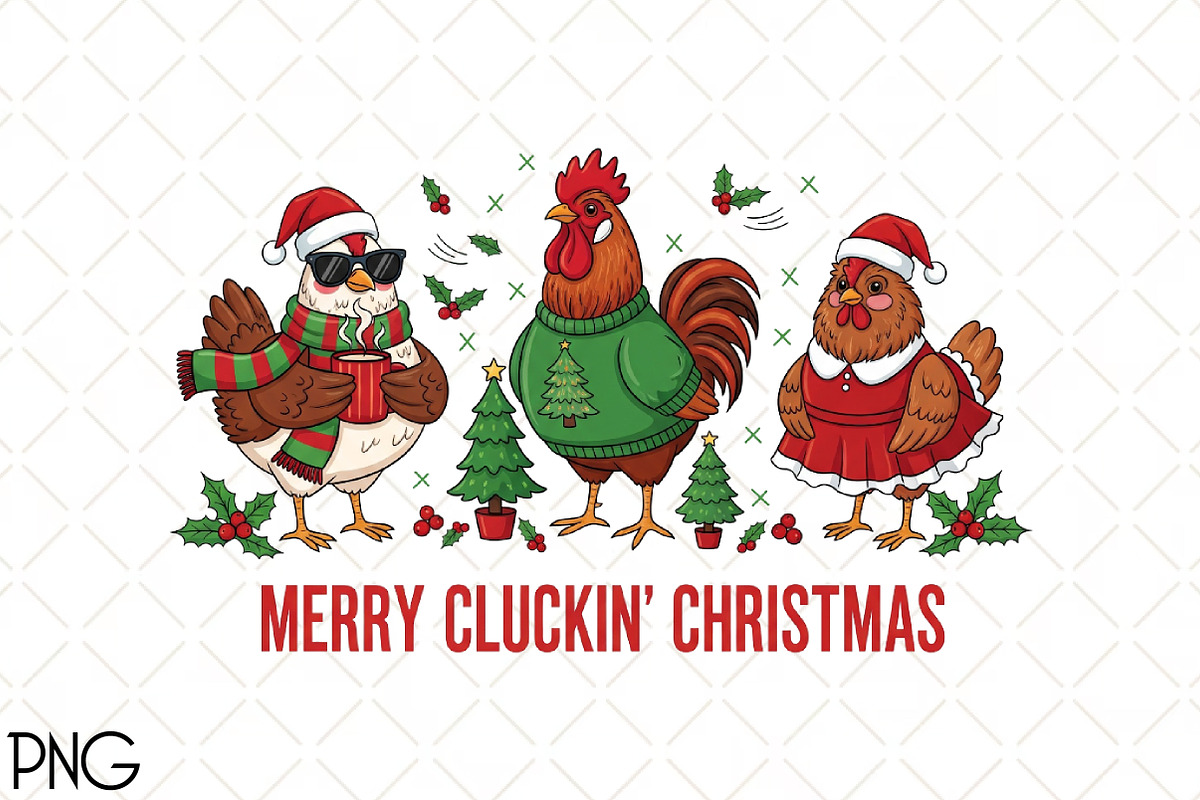 Merry Cluckin’ Christmas Chicken PNG, an Illustration by Black Bird Studio (Photo 1 of 4)
