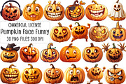 Pumpkin Face Funny Halloween Clipart, an Illustration by CraftArtStudio (Thumbnail 1 of 6)