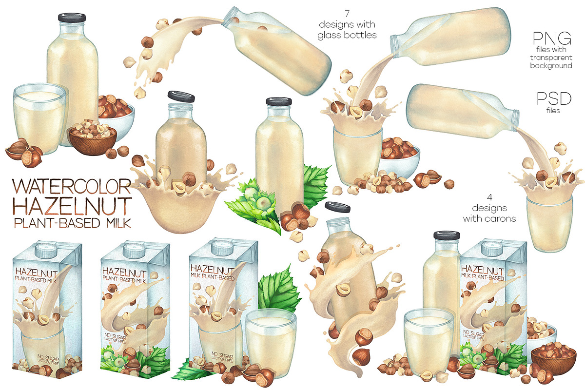 Watercolor hazelnuts and milk, a Food Illustration by Ekaterina Glazkova (Photo 5 of 10)