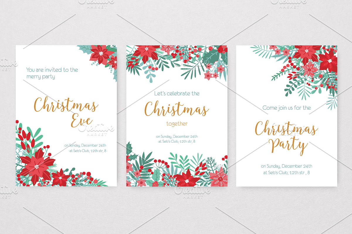 Floral Christmas cards set, a Decorative Illustration by Good Studio (Photo 3 of 9)