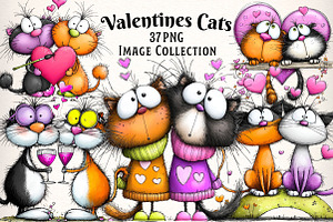 Quirky Valentines Cats Clipart, an Illustration by Dream Creation