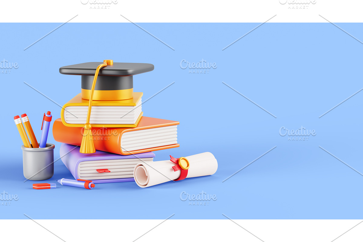 Book stack with graduation cap, an Education Illustration by Marozhkastudio