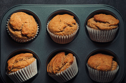 Delicious homemade vegan banana muffins close-up.