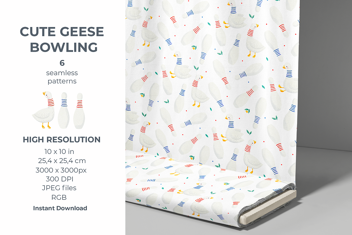 Cute Geese Bowling Seamless Patterns, a Pattern Graphic by tetiartline (Photo 2 of 9)