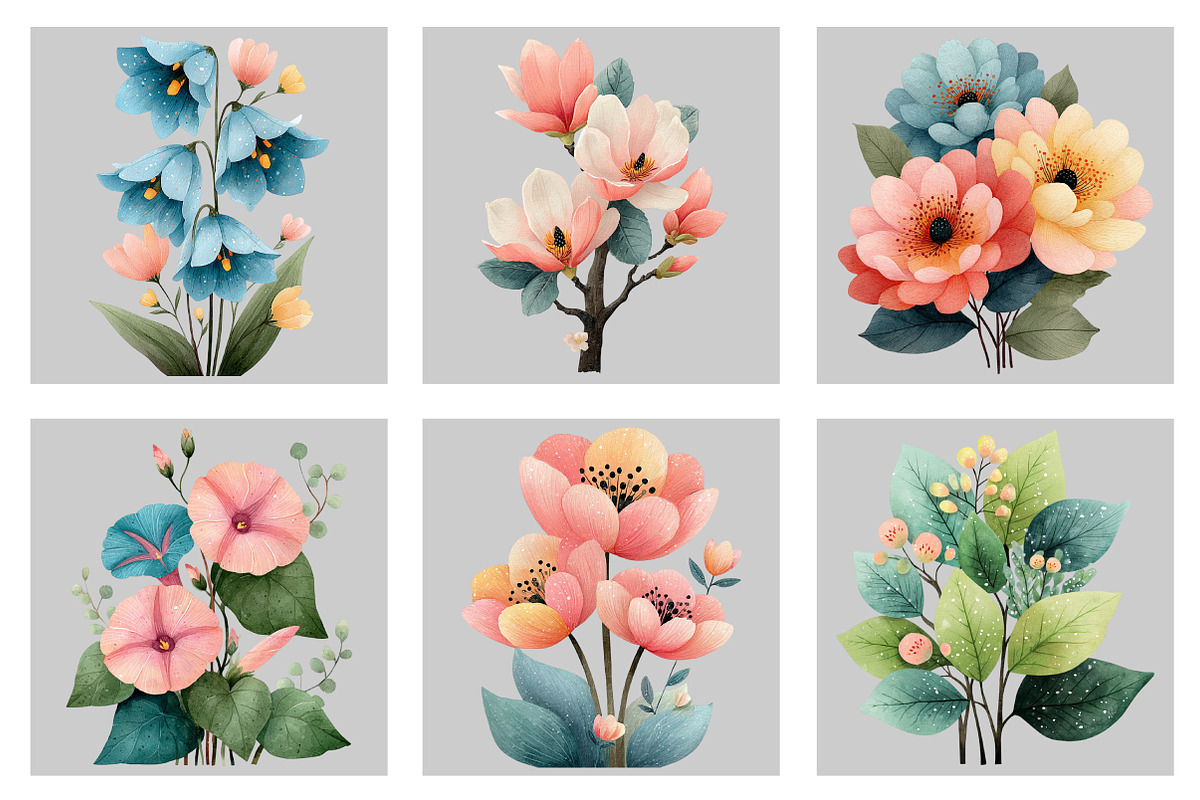 Watercolor Spring Flowers Clipart, an Illustration by Black Bird Studio (Photo 5 of 5)