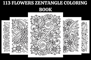 113 Flowers Zentangle Coloring Pages, a Decorative Illustration by Coco Bloom