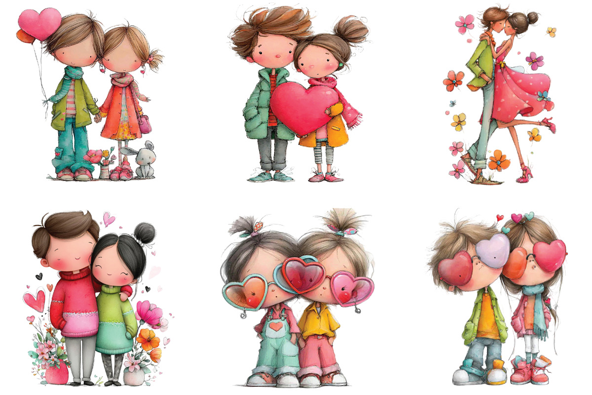 Watercolor Valentine Couple Clipart, an Illustration by CraftArtStudio (Photo 2 of 6)