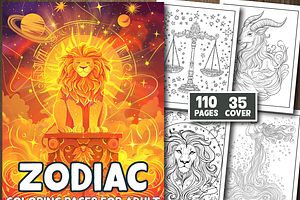 Adults Zodiac Coloring Book Pages, a Person Illustration by Design Station