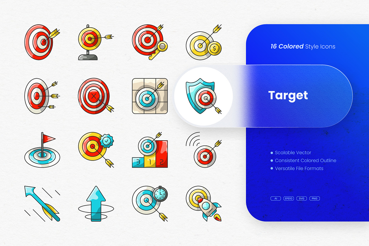 Target Colored Icons, an Outline Icon by cidcud_graphic