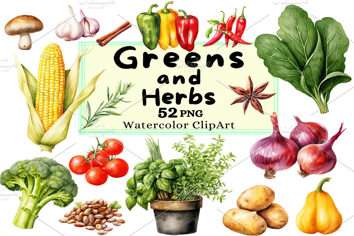 Vegetables Collection Clipart, a Food Illustration by Watercolor Digital (Photo 1 of 9)