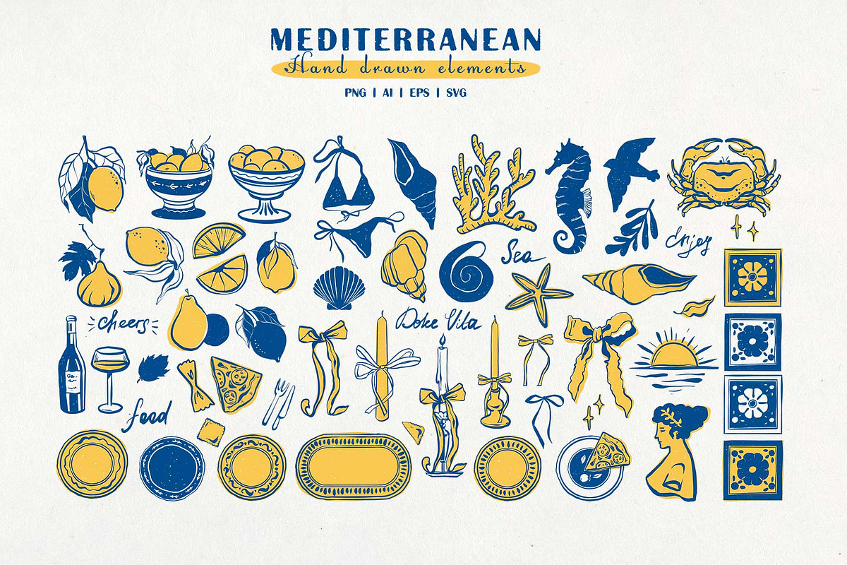 Mediterranean. Summer Clipart Set, a Seasonal Illustration by VerAna (Photo 2 of 11)