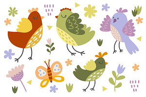 Cute Birds And Flowers Collection.