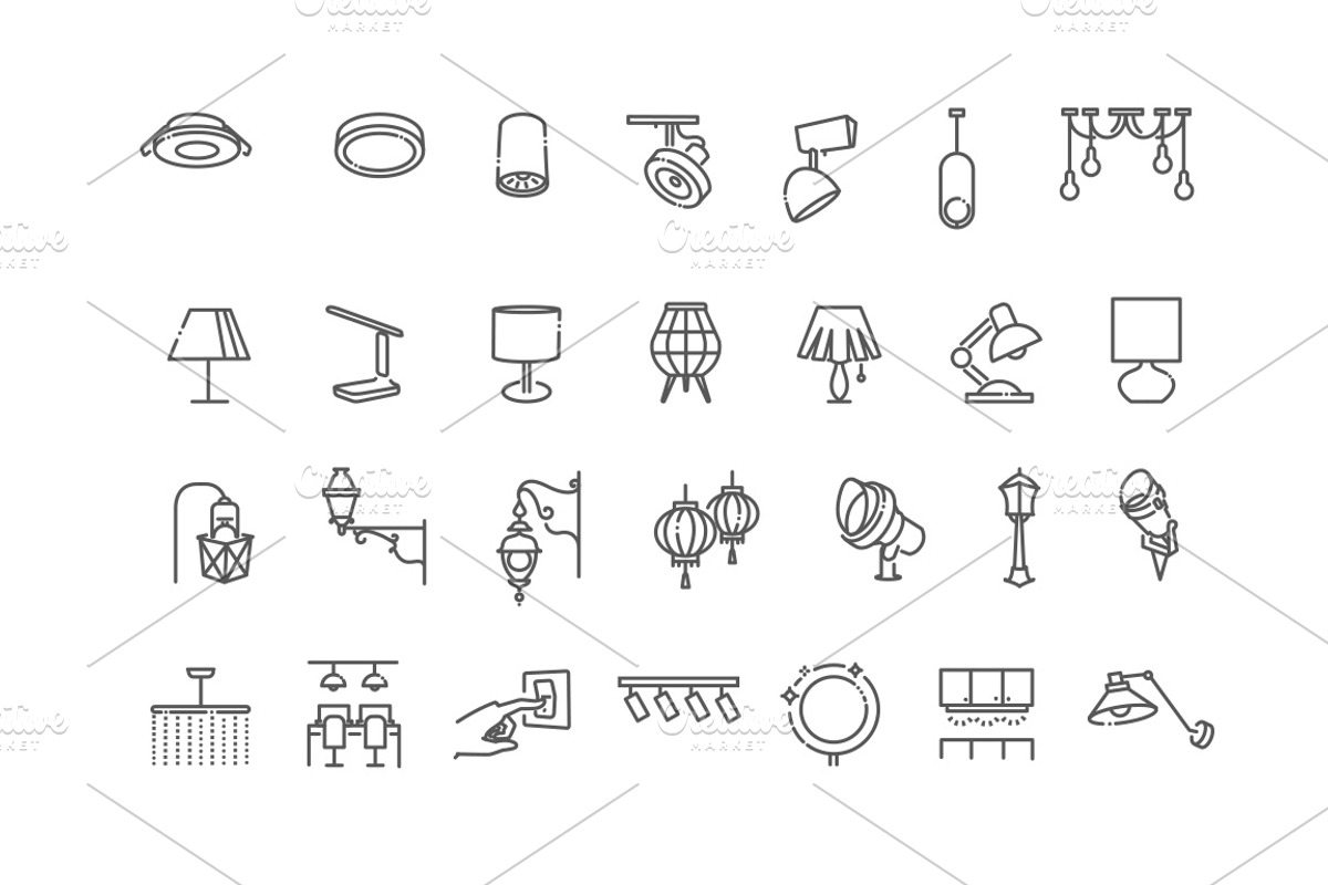 Lighting Icons Set Collection, an Outline Icon by Tettygreen (Photo 2 of 3)