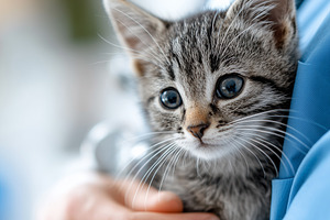 Cute tabby kitten being gently held, an Animal Photo by MistyDay