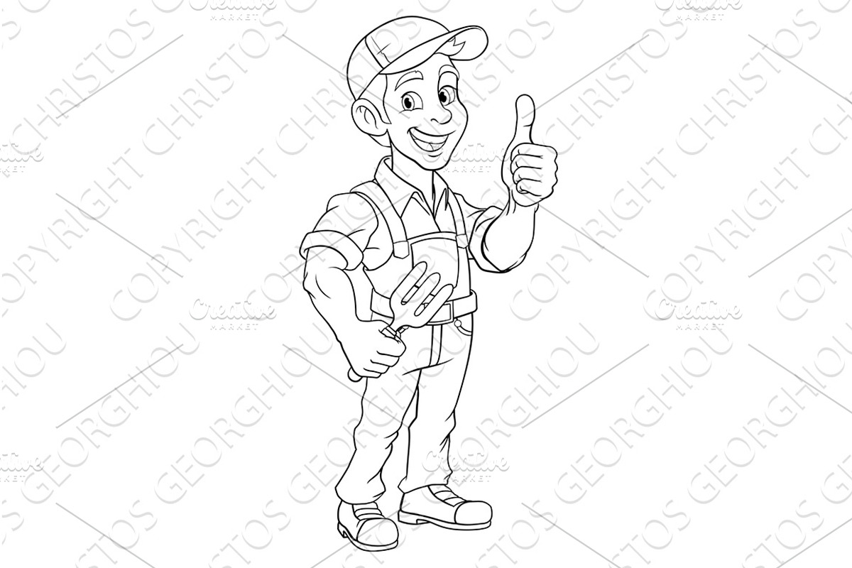 Gardener Cartoon Garden Tool Man, an Illustration by Christos Georghiou