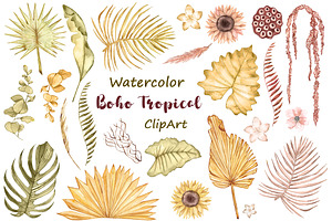 Watercolor Dry Tropical Leaves