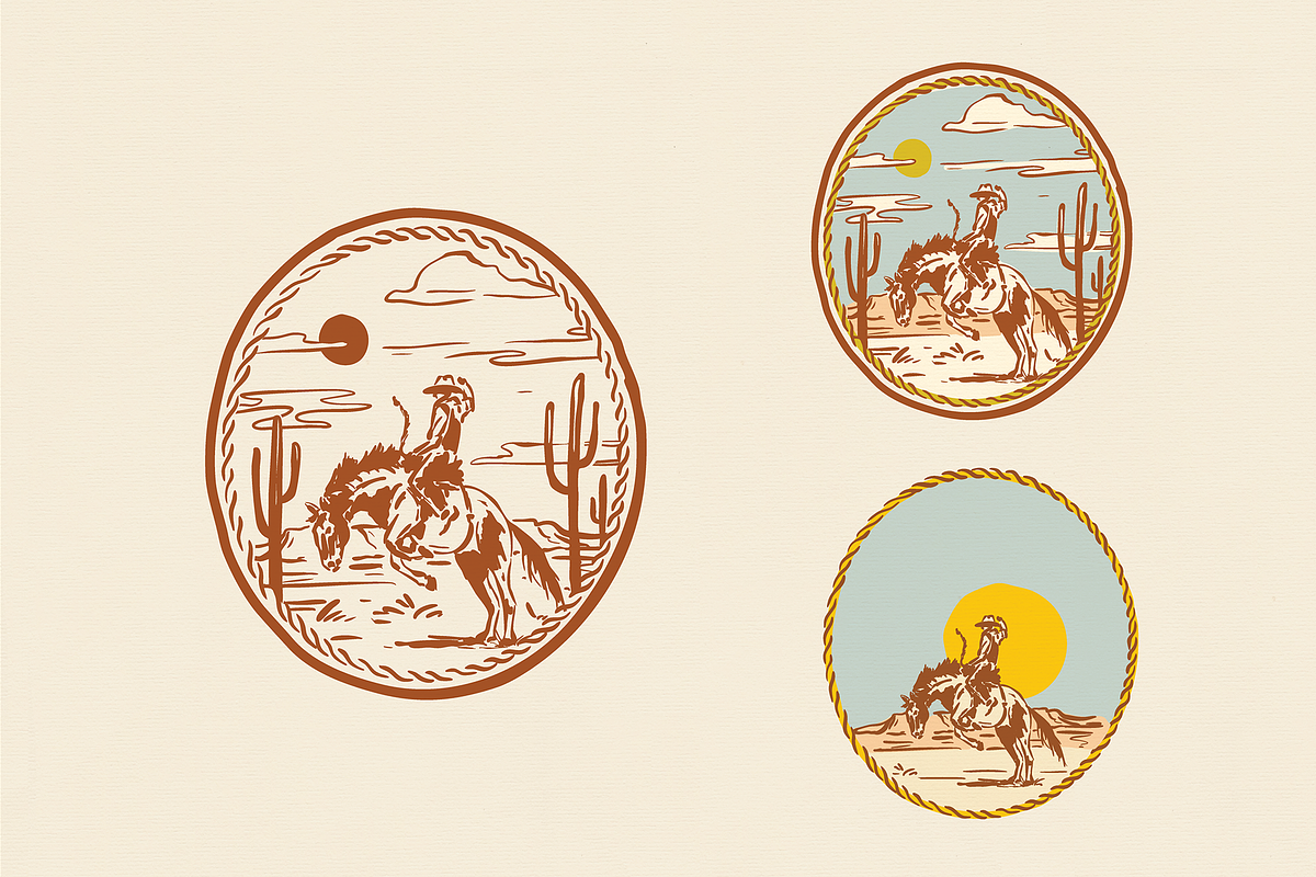 Western Cowboy Bucking Bronc Graphic, an Object Illustration by Antiquaria (Photo 4 of 6)