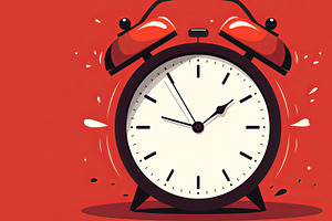 Retro alarm clock ringing on vibrant red background illustration, an Illustration by AS photostudio