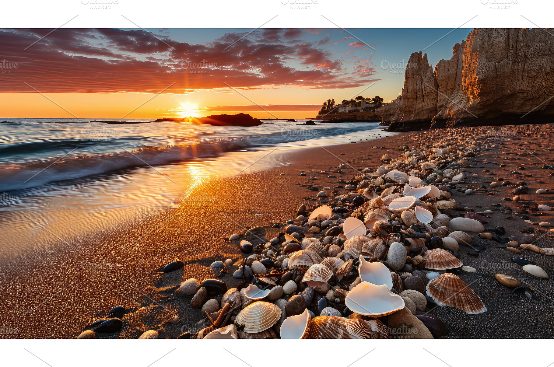 sand shell beach landscape ai, a Background Photo by pikepicture