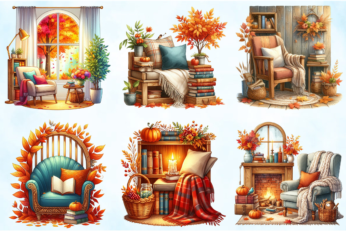 Fall Reading Nook Clipart Bundle, an Illustration by Craft Nest (Photo 3 of 5)