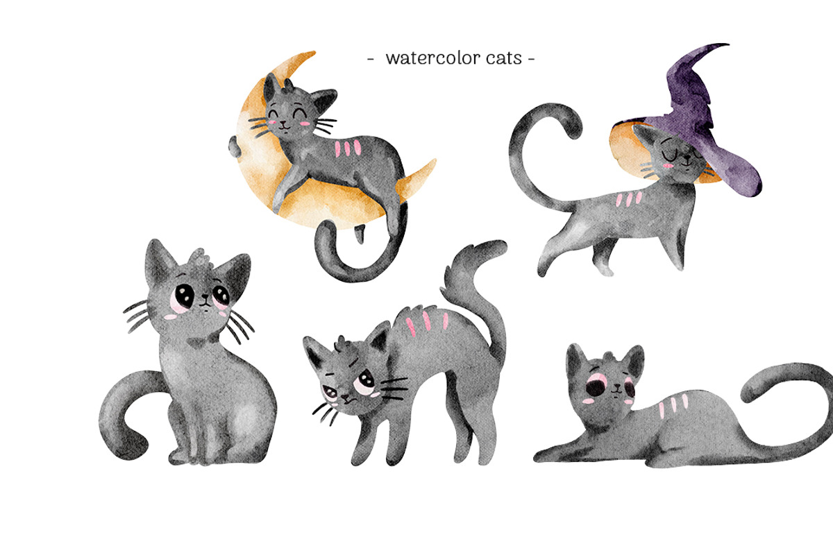 Magic Cat: Halloween PNG Clipart, an Object Graphic by Pattern + watercolor (Photo 10 of 13)