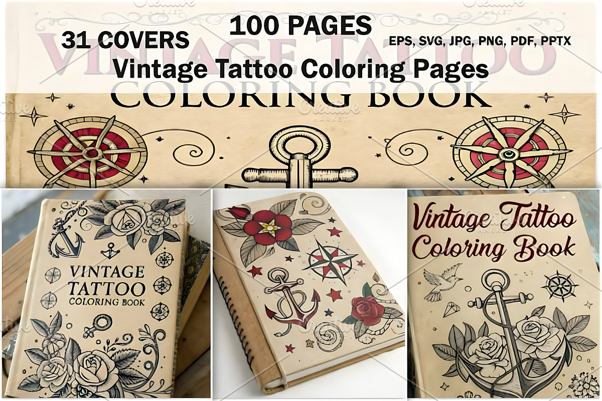 Vintage Tattoo Coloring Book, a Decorative Illustration by Design Station (Photo 3 of 3)