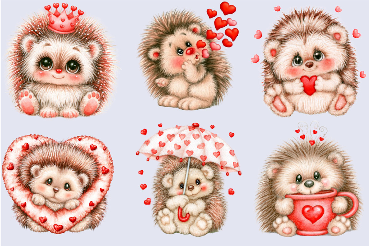 Valentine’s Day Hedgehog Clipart, a Seasonal Illustration by SVGArt (Photo 4 of 5)