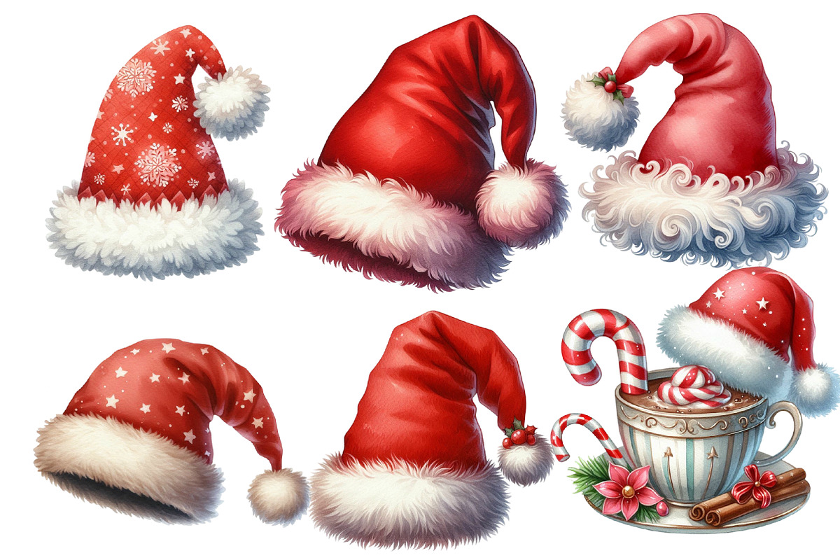 Watercolor Santa Hat Clipart, an Illustration by Designworld (Photo 3 of 6)