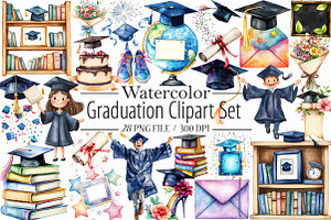Watercolor Graduation Clipart Set, an Illustration by Libby Wishes
