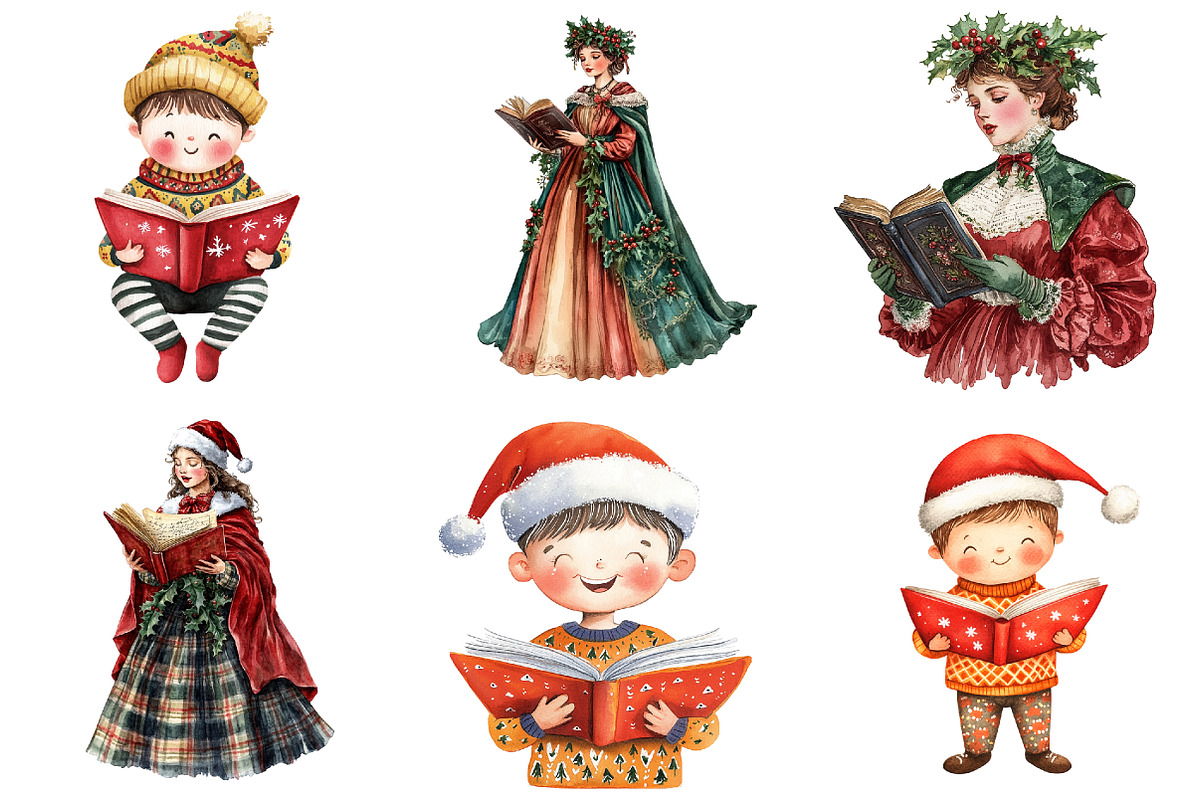 Christmas Carolers Watercolor, a Seasonal Illustration by CitraGraphics (Photo 4 of 6)