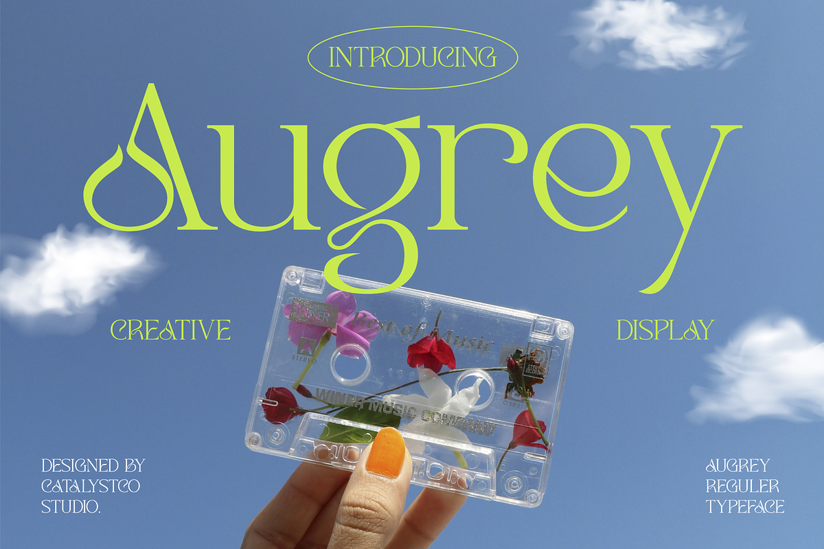 Augrey Creative Display Font, a Script Font by Catalystco Studio (Photo 1 of 7)