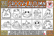 Groovy Autumn Coloring Pages, a Seasonal Illustration by EduEnrich (Thumbnail 1 of 3)