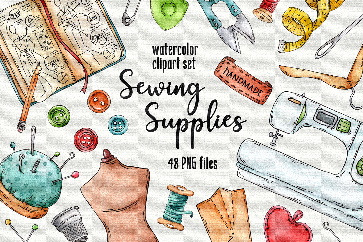 Sewing supplies watercolor clipart, an Object Graphic by Trinibis (Photo 1 of 5)