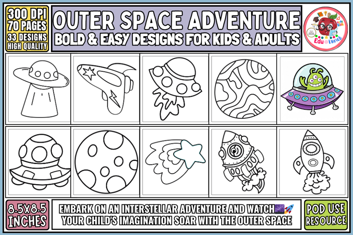 Outer Space Adventure Coloring Pages, a Technology Illustration by EduEnrich (Photo 1 of 3)