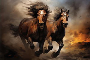 Energetic Two Horses Run. Abstract