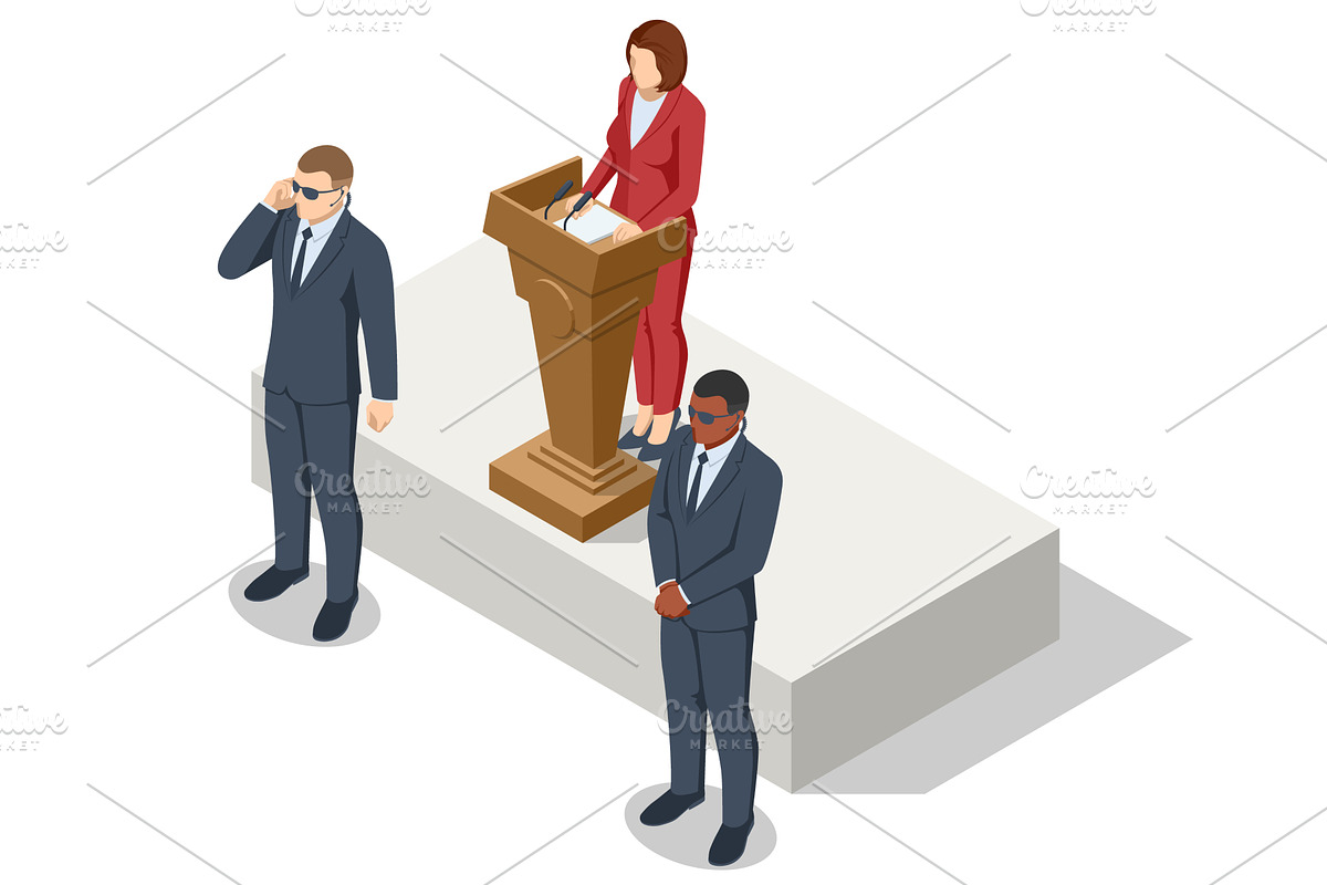 Politician speech with security, a Person Illustration by Golden Sikorka