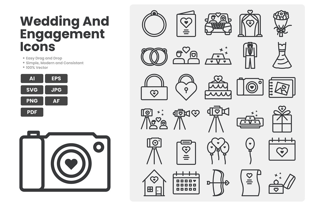 Wedding And Engagement Icon Pack, an Outline Icon by erifqizeicon (Photo 2 of 3)