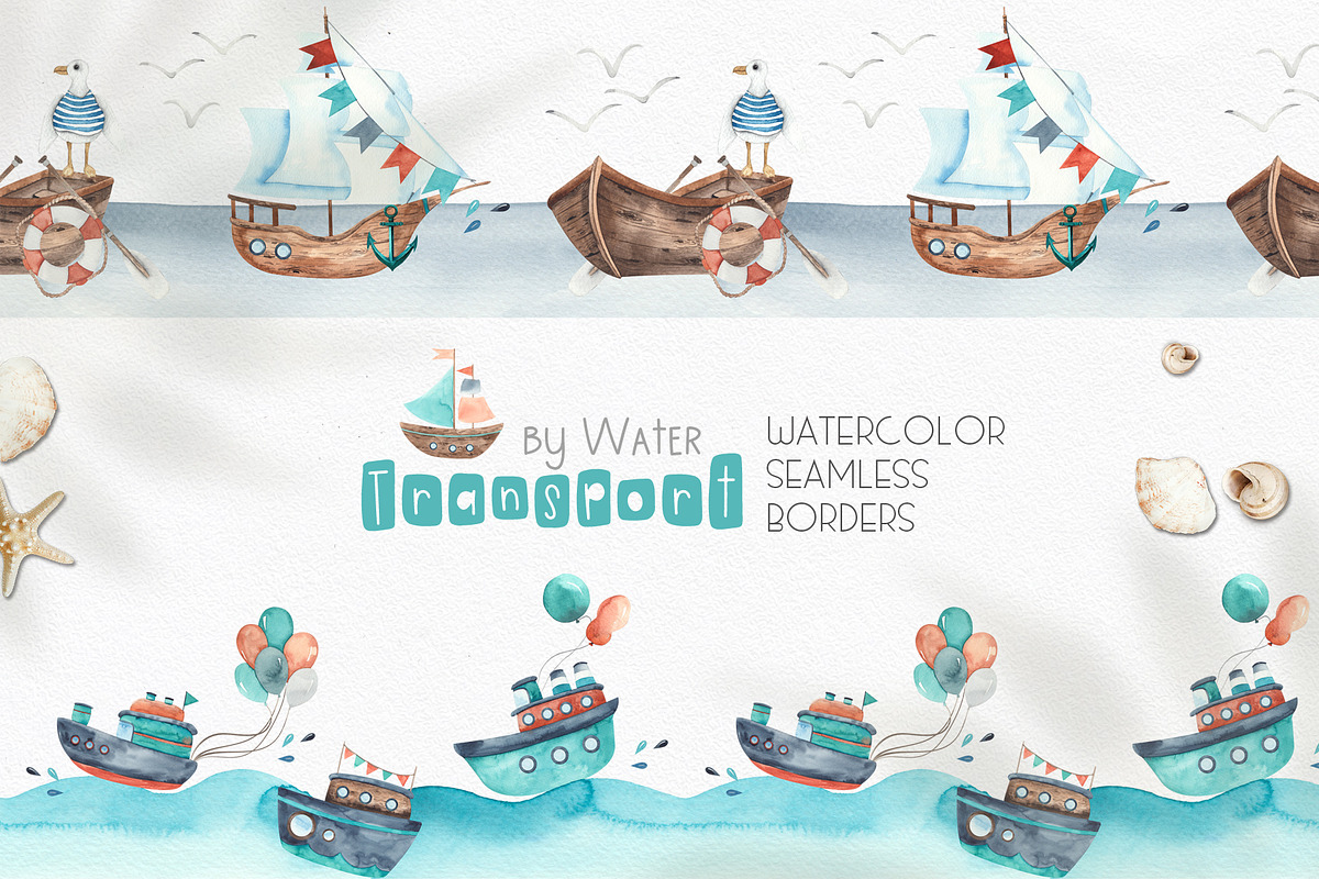 Watercolor Transport by water, an Object Graphic by Ana-Sakuta (Photo 6 of 17)