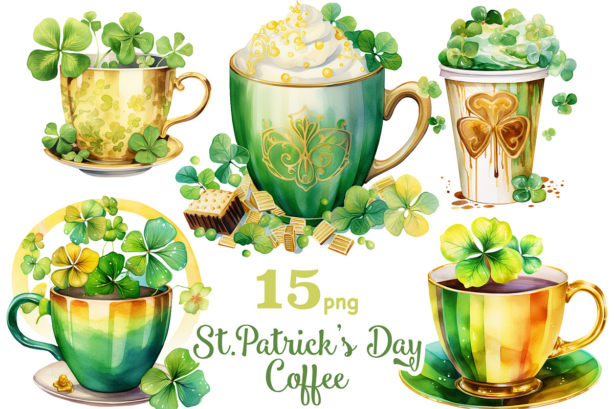 St.Patrick’s Day Coffee PNG, a Seasonal Illustration by GlamArtZhanna (Photo 1 of 6)