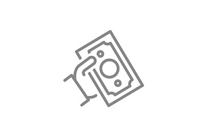Hand holding money bill line icon, an Object Illustration by GraphiShop