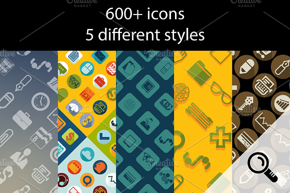 600 Business Icons. 5 Styles