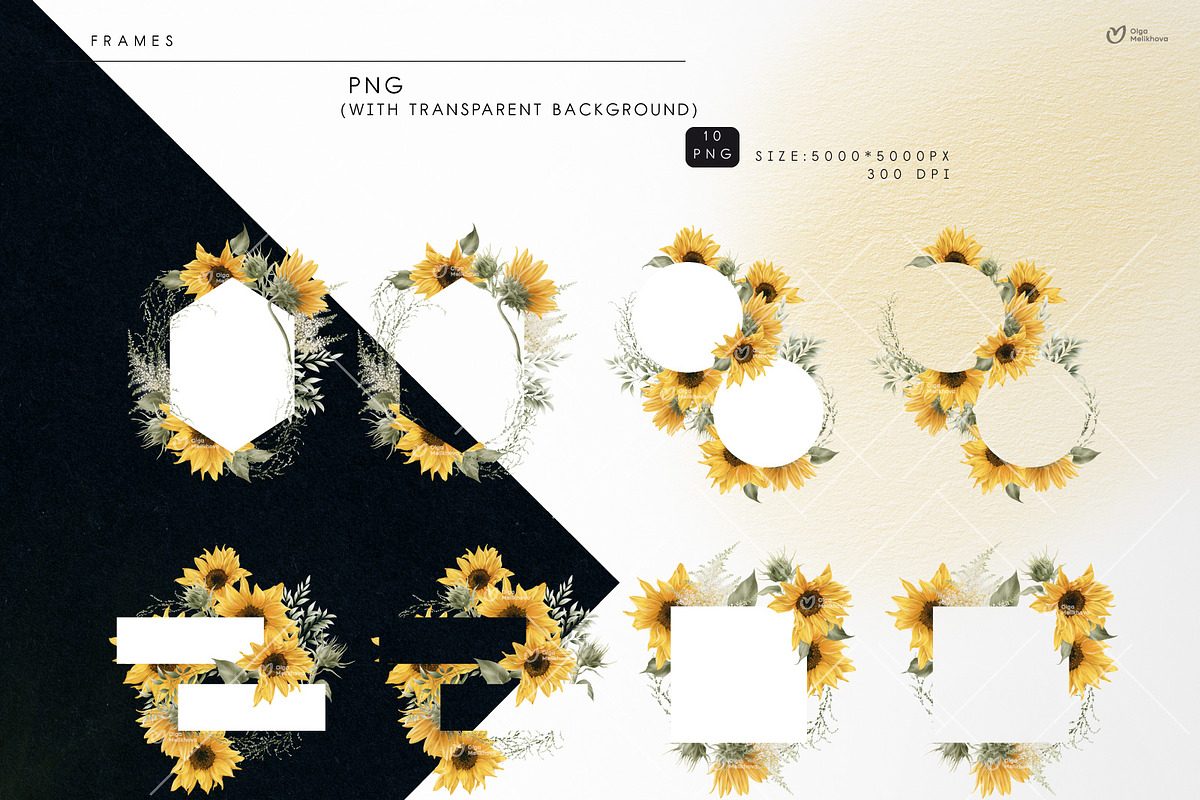 Sunny sunflowers, watercolor flowers, a Texture Illustration by ollalya (Photo 9 of 16)