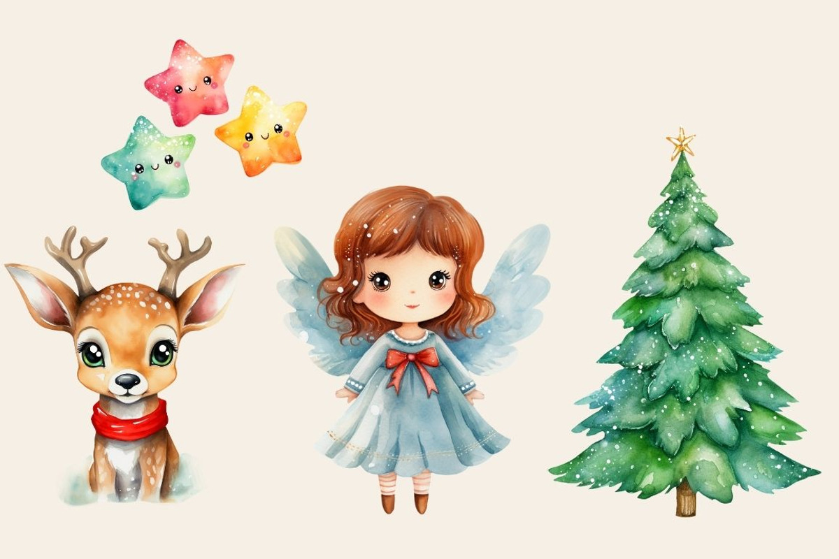 Merry Christmas Watercolor Set, a Seasonal Illustration by The Best Digital Plaza (Photo 3 of 6)