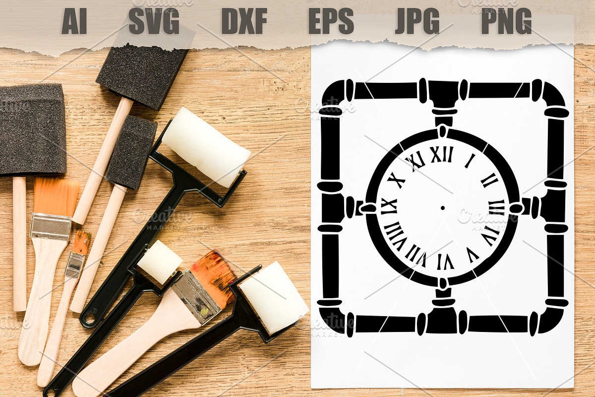 Stencil Clockin a frame of pipes, a Technology Illustration by MARYCRAFTIRIA (Photo 2 of 3)