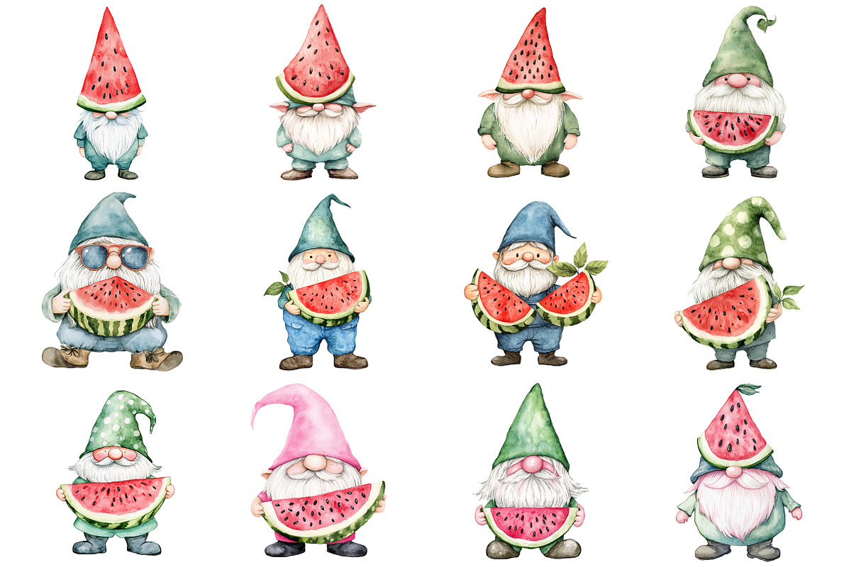 Watermelon Gnome Clipart, an Illustration by Design Market (Photo 2 of 4)