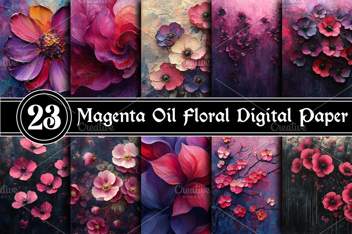 Magenta Oil Floral Digital Paper, an Illustration by RobertsArt (Photo 1 of 5)