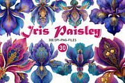 Iris Paisley Clipart Bundle, a Seasonal Illustration by Designworld (Thumbnail 1 of 10)