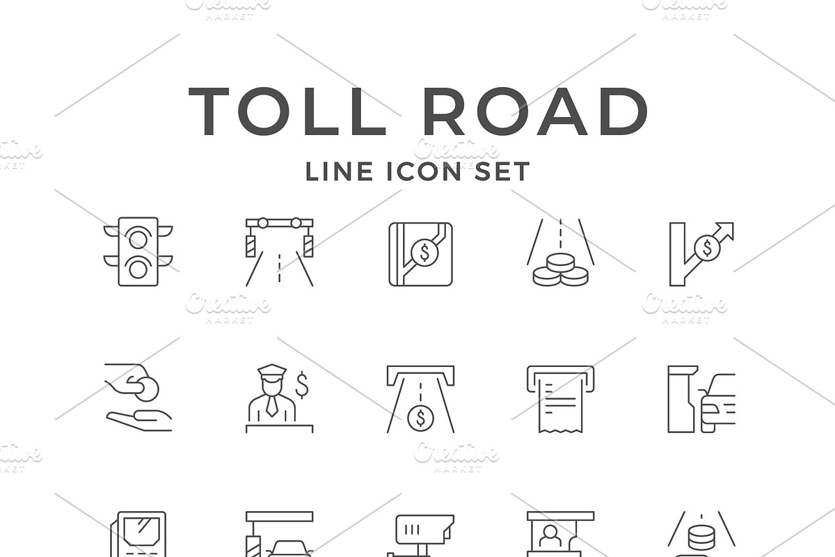 Set Line Icons of Toll Road, an Outline Icon by motorama (Photo 1 of 2)