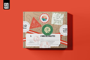 Box With Set Of Stickers Mockup